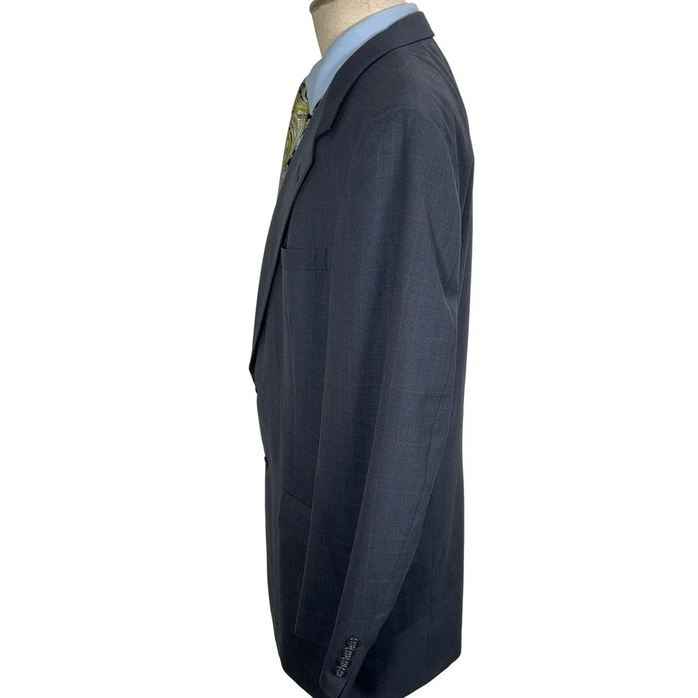Hart Schaffner Marx Suit Men‎ 44XL Blue Pink Plaid 2 Button Classic Jacket VTG